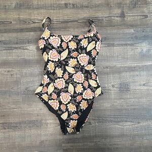 LOFT Black Floral One Piece Swimsuit